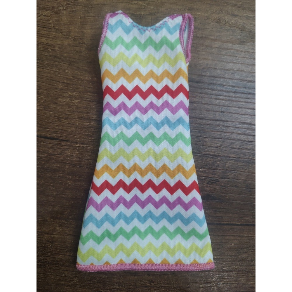 Fashion Doll Rainbow Zig Zag Striped Dress Sleveless Summer Daytime Wear Z19